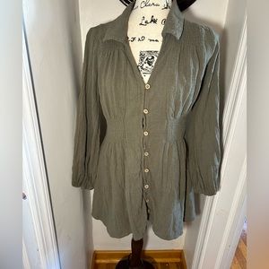 Olive Long Sleeve Button-Up Mini Dress